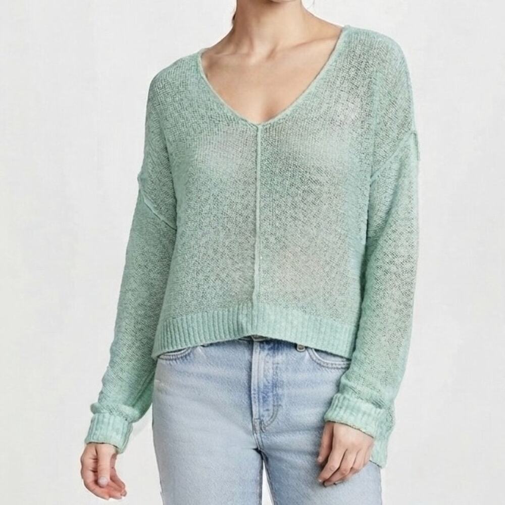 Mainstrip The Halie Mint Green Open Knit V-Neck Pullover Sweater - Size S - NWT